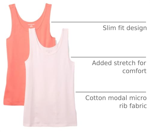 Image of Amazon Essentials Women's Slim-Fit Ribbed Scoop Neck Tank Tops, Pack of 2