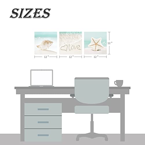 Studio+Plus Beach Ocean Canvas Wall Art - 3 Pieces Bathroom Aqua Sea Coastal Wall Art Seaside Sarfish Picture Seashore Conch Prints Relaxing Ocean Wave Artwork Seascape Cavnas Painting For Bedroom #TOP1