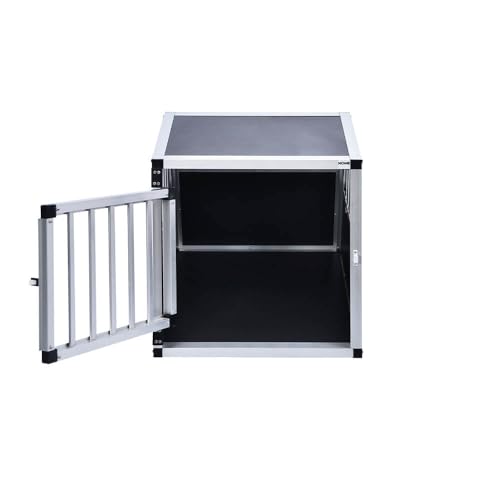 Home Deluxe - Hundetransportbox Alu SKITO - L - 90 x 65 x 69 cm - Farbe: Silber/Schwarz - Material: MDF Platten, Aluminium I Hundetransportbox Transportlösung Alu-MDF-Material Tierfreundlich