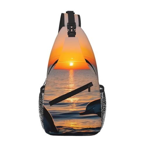 Bolsa de pecho cruzada Sunset Dolphins mochila ligera elegante estampada