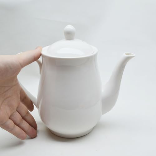 Image of White Porcelain Teapot, Big Tea Pot Coffee Tea Water Pot Vintage Ceramic Gooseneck Kettle (49oz)