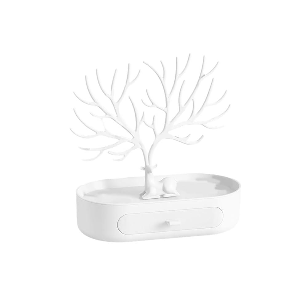 CTRLZS Antlers Jewelry Display Stand with Drawers,Necklace Earring Jewelry Organizer Display Stand,Deer Jewelry Rack,White Easy Install