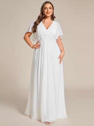Image of Ever-Pretty Short Sleeves V Neck Plus Size Formal Dresses for Curvy Women Chiffon Mother of The Bride Dress Evening Gowns