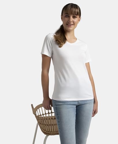 Image of Jockey AW89 Women's Super Combed Cotton Rich Fabric Relaxed Fit V-Neck Half Sleeve T-Shirt