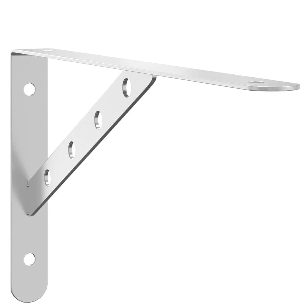 Juego de 4 soportes de estante de acero inoxidable cepillado de 30 x 15,5 cm, soporte para estante de bricolaje, carga de hasta 50 kg, con tornillos y tacos, color plateado