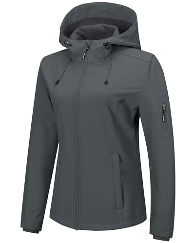 Outdoor Ventures Women's Softshell Jacket with Hood Fleece Lined Warm Lightweight Waterproof Insulated Windbreaker