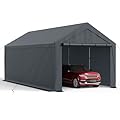 Raxmolo 12x20FT Heavy Duty Portable Carport - All-Weather Enclosed Shelter for Cars, Trucks, SUVs & Boats, Waterproof & UV-Resistant Canopy with Removable Sidewalls, Doors, Ground Stakes (Gray)