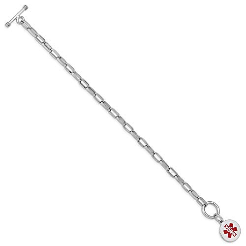 Solid 925 Sterling Silver Engravable Enamel Disc RN Registered Nurse Caduceus Symbol Medical ID Emergency Alert Bracelet Engravable Identification Name Bar Tag 7.75\" (Width = 16mm) - Thumbnail 2