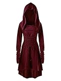 Características: traje medieval, estilo vintage, con capucha, manga larga, con cordones, dobladillo asimétrico, delgado, te hace sexy y encantador.
