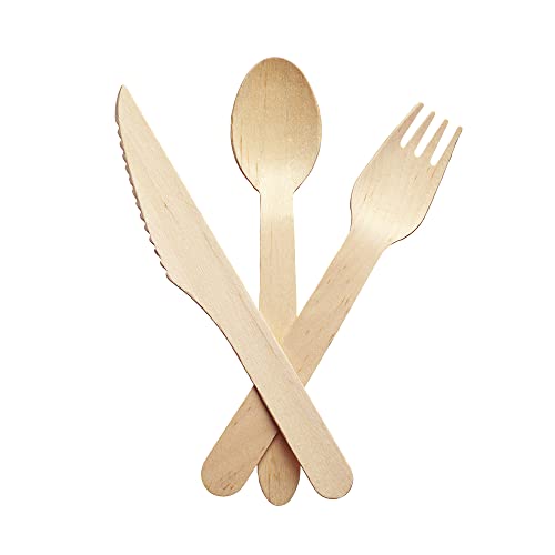 1Above 100Pk Disposable Wooden Cutlery Set 100% Natural and Biodegradable Eco-Friendly Set for Wedding Office and Party Picnic (Cutlery Set)