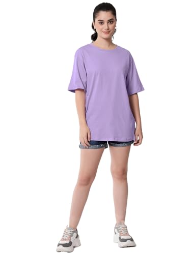 Image of LEOTUDE Women's cotton Oversized Fit Oversized Half Sleeve Tshirt, Round Neck Longline Drop Shoulder Solid T-Shirt