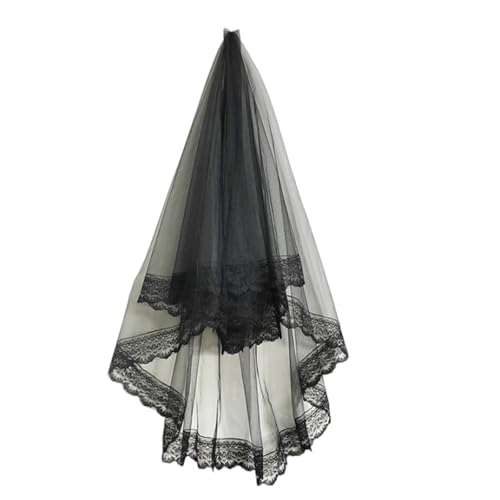 Velo de estilo gótico con malla negra única de Halloween vintage para disfraz de Halloween, velo negro para niñas, Doble capa negra, Talla única