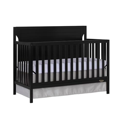 Image of Dream On Me Cape Cod 5-In-1 Convertible Crib In Black, Greenguard Gold And JPMA Certified, Built Of Sustainable New Zealand Pinewood, 3 Mattress Height Positions
