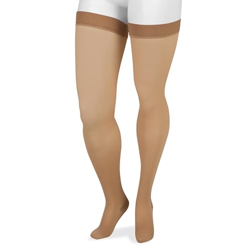 Image of Juzo Basic 4412 Thigh-High 30-40 mmHg Closed Toe Compression Stocking with Silicone Top Band- Men & Women, Short