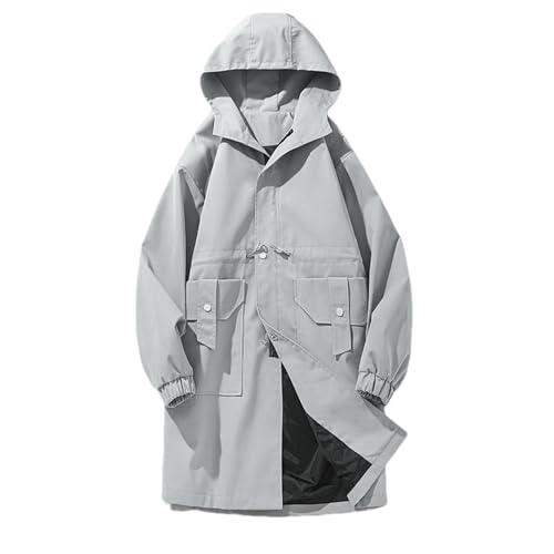 Trench à capuche homme long coupe-vent léger d'automne pour un usage quotidien avec poches
