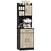 HOMCOM Credenza Cucina, 180 cm Mobile Dispensa con Foro Passacavi e Piano Portamicroonde, Mobile Cucina con Cassetto, 3 Ripiani Aperti e Armadietti, per Sala da Pranzo, Soggiorno, Nero e Color Legno immagine