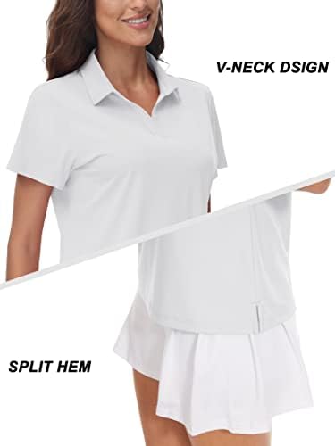 TACVASEN White Golf Shirt Womens Sun Protection Polo Shirt UPF 50+ Short Sleeve V Neck Shirt Dry Fit Collared Shirt for Work, M - 4