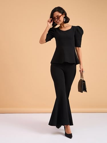 Image of barcino Black Peplum Top with Bellbottom Pants