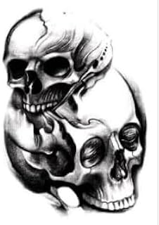 ملصقات تاتو مؤقت، تصميم جمجمة، لون أسود ورمادي