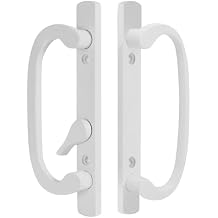 8.5" Legacy Sliding Patio Glass Door Offset Latch White Handle Set Replacement - Sash Controls 2265 - No Mortise, Fits 3-15/16" Screw Hole Spacing and 1-1/4" to 2-1/4" Door Thickness
