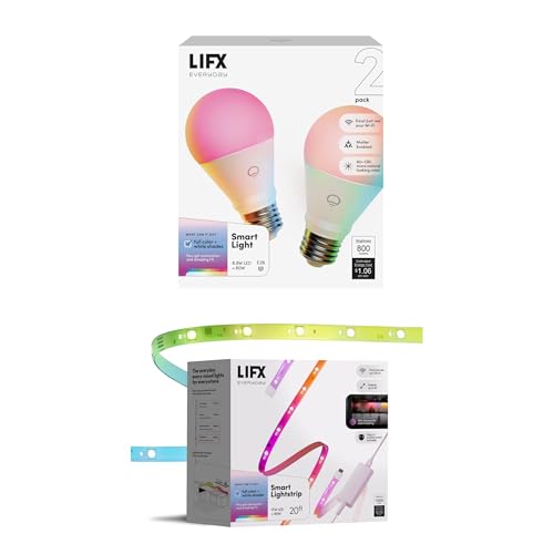 LIFX Everyday Bundle: Smart Light Bulbs (2 Pack) + 20ft Smart Strip Lights, Wi-Fi RGB Smart Bulbs & Light Strip, Tunable White, Matter Compatible, Works with Alexa Google Apple Home SmartThings