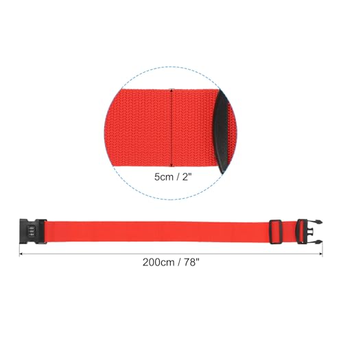 Image of PATIKIL Luggage Strap with Combination Lock Luggage Tag and Loop 78 inchx2 inch, 4 Set Adjustable Suitcase Belt for Travel Packing Bag Closure Identify, Red