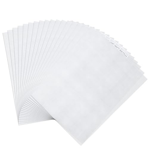Image of 18pcs Plastic Mesh Canvas Sheets 11x8.2in, 14 Count White Needlepoint Canvas for Cross Stitch Plastic Screen Eye Mesh Acrylic Yarn Crafting Embroidery Crochet Knit Projects