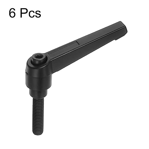 Image of HARFINGTON 6pcs Adjustable Clamping Lever Handles M8 x 32mm Male Thread Bolt Knobs Rotating Screw Locking Quick Release Ratchet Push Button Handle, Black