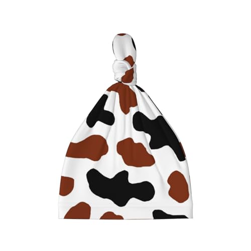 Brown Black Cow Baby Hats 0-6 Months Adjustable Top Knot Stretchy Soft Newborn Hats Baby Boy Girl Beanie