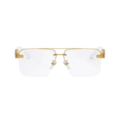 Image of Men Women Designer Rimless Gold Frame Gray Marble Arm 90s Old School Rectangle Frameless Retro Trendy Cool Hip Hop Fashion Square Eye Glasses Clear Tint Glasses