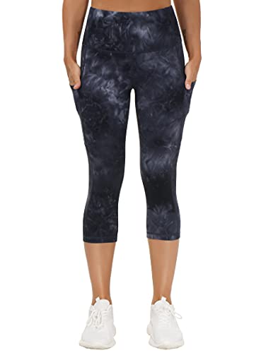 Image of THE GYM PEOPLE Thick High Waist Capris Yoga Pants with Pockets, Tummy Control Workout Running Yoga Leggings for Women