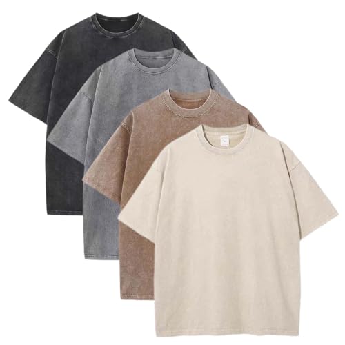Sumleno 4 Pack Men's Summer Oversized T-Shirts Unisex Vintage Baggy Heavy Cotton Tee Short Sleeve Loose Solid Casual Tops