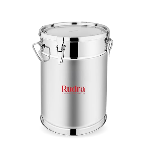 Image of Rudra Stainless Steel Air Tight Container /Drum /Box for Kitchen Storage | Kothi | Rice | Flour Atta Big Dabba With Handle | (5, Cylinder, 1, RU3014)