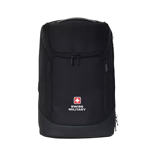 SWISS MILITARY Cocoon Laptop Backpack for Men, Fits 15.6 Inch Laptop & Anti-Theft Business Bag with USB Charging Port & Organizer Compartment, Water-Resistant Office Bag, 21L Compact Backpack- Black
