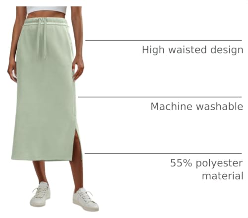 Image of Lepunuo Women's High Waisted Sweat Maxi Skirt with Pockets Slit | Ultra Soft Sweat Fabric, High Waist Drawstring, Deep Phone Pockets, Side Slit for Movement, Ideal for Lounge Travel