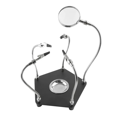 Helping Hands Soldering Station, Helping Hands Tool with 3X Magnifying Glass, Soldering Iron Stand, Metal Base and 4 Flexible Arms, Third Hand Soldering Tool for Electronic Repair, Hobby Work, Crafts