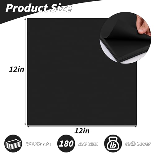 Image of Black Cardstock Bulk 100 sheets, 12 inch x 12 inch Cardstock Construction Paper,180 GSM /62lb Card Stock Printer Christmas Paper for Scrapbooking Diy Crafts Card Making