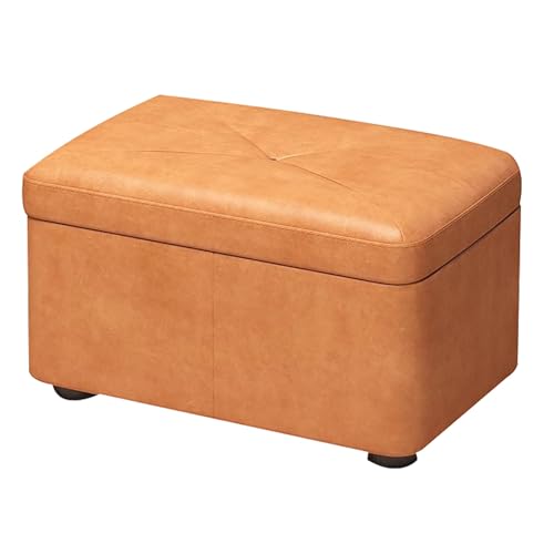 Banc de rangement en cuir bleu de 30 cm avec pouf coffre intégré