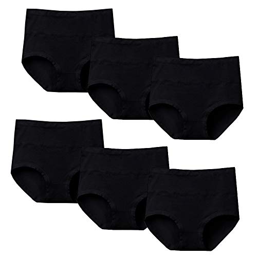Nightease Culottes Femme en Coton Taille Haute sous-vêtements élastique Contrôle du Ventre Slips (L, 6Noir) Cover