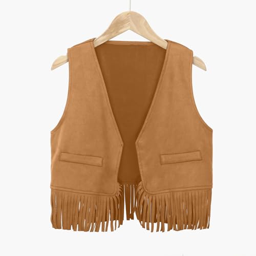 Girls Faux Suede Fringe Vest Sleeveless Boho Cowgirl Jacket 70s Hippie Western Tassel Cardigan for Kids Toddler3