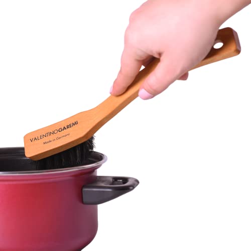 Image of Dish Cleaning Brush - Natural Horsehair Bristles - Ergonomic Wooden Handle - Gentle for Pots, Pans & Silverware - Made in Germany