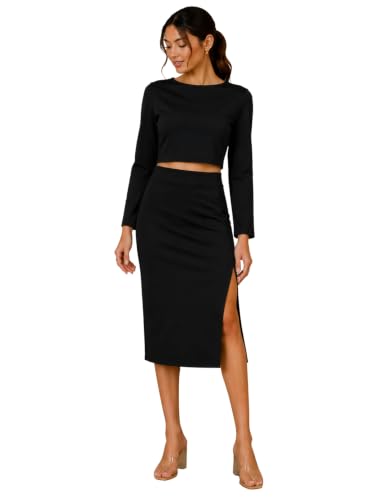Image of FYLTR Women's Stretchable Mid Rise Midi Skirt|Side Slit|Slim Fit Casul wear