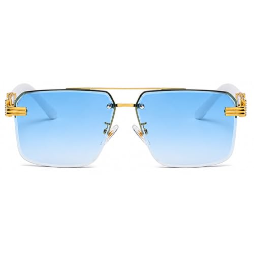 Image of Aviator Sunglasses for Men Women Half Frame Vintage Shades UV400
