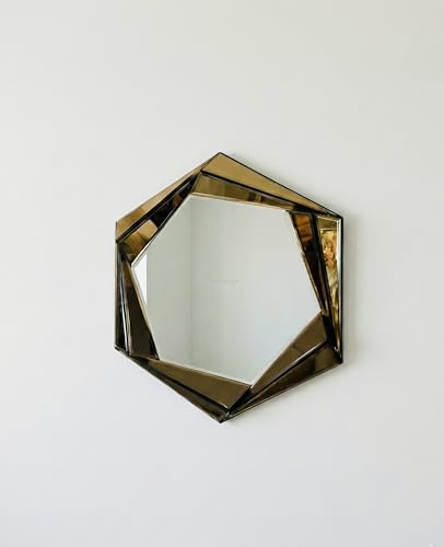 Image of Alfa Design 3D Hexagonal Wall Mounted Bevelled Wall Mirror | 15x13 Inch Glass Wood Backing | Mirror for Farmhouse (Pack of 1)