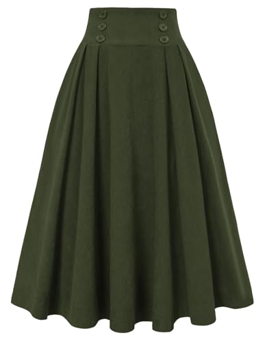 Belle Poque Corduroy Skirt for Women A-Line Flared Swing Skirt Midi High Waist Skirts