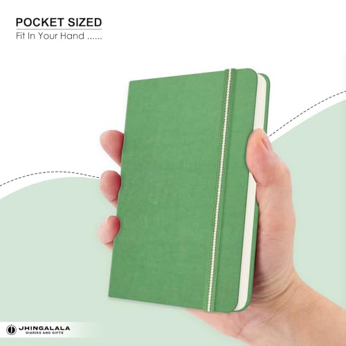 Image of Jhingalala Diaries - Fabric Cover Hardbound Pocket Journal Notebook I Fabric Series Journal Diary For Girls and Women I Pocket Diary With Elastic Closure I Size A6 I 192 Ruled Pages (Green)