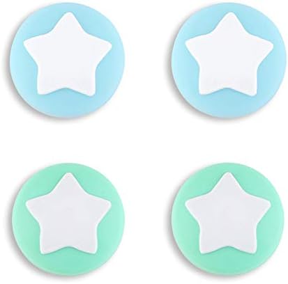 eXtremeRate PlayVital Star Design Cute Switch Thumb Grip Caps, Heaven Blue & Mint Green Joystick Caps for Nintendo Switch Lite, Silicone Analog Cover Thumbstick Grips for Switch OLED Joycon