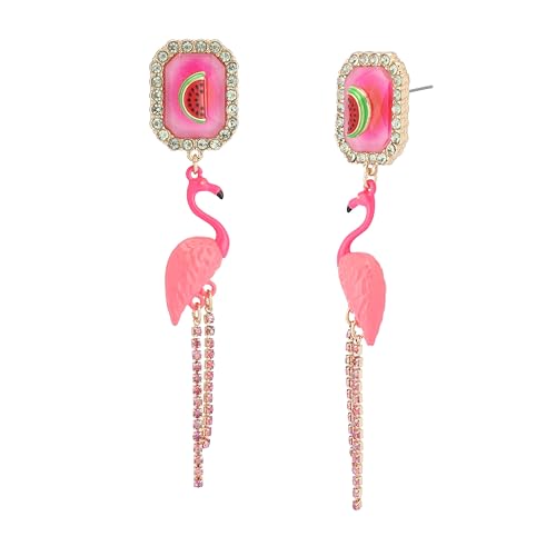 Betsey Johnson Women's Betsey's Backyard Flamingo Drop Earrings