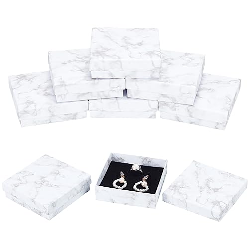 Benecreat 8 Pack Kraft Square Cardboard Jewelry Boxes Marble White Necklace Pendant Box For Jewelry, Valentine's Gift Packaging, 3.58X3.58X1.14 #TOP26