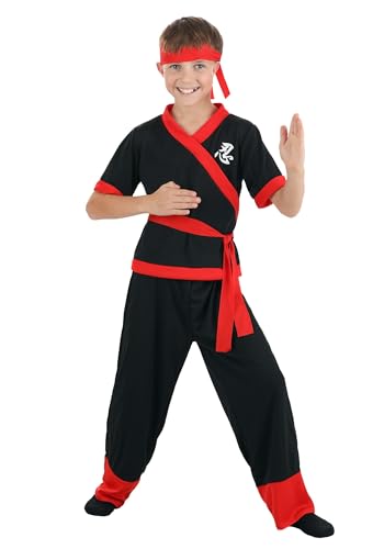 Fun Costumes Kid's Ninja Costume, Karate Outfit for Boys and Girls - Black
